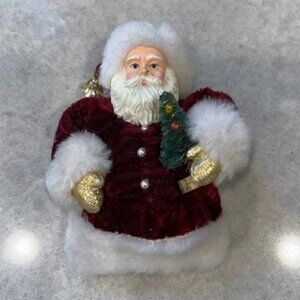 Santa Brooch Holiday Coat Lapel Pin Red Fabric Molded Resin